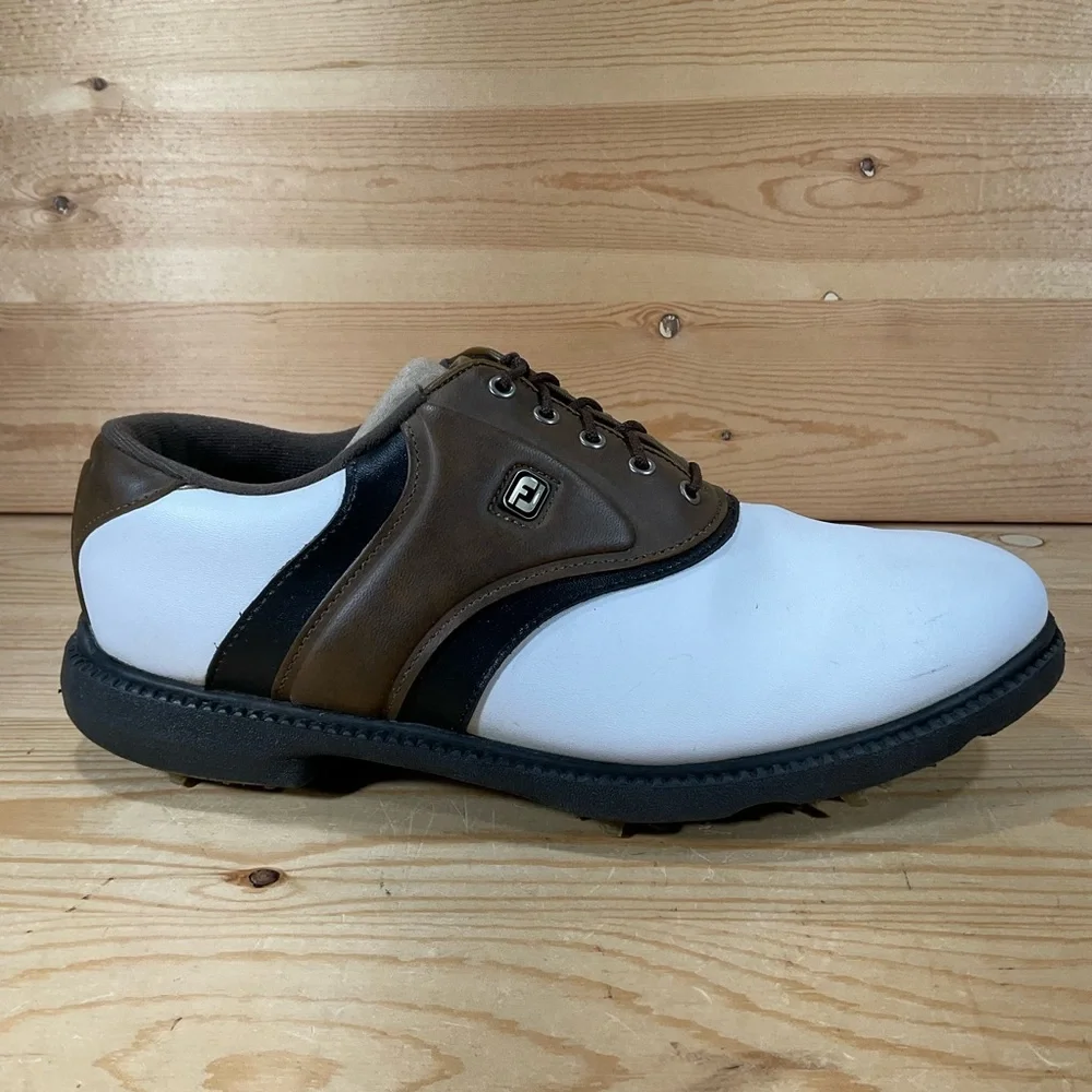 FootJoy GreenJoys Saddle Golf Shoes Spikes 45330 Men's 9 WIDE White Brown Black